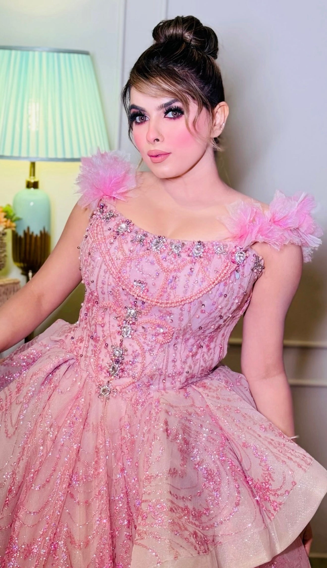 Rosy Aqua Pink Ball Gown