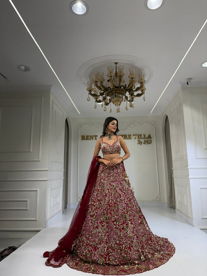 EJZ Red Golden Lehenga