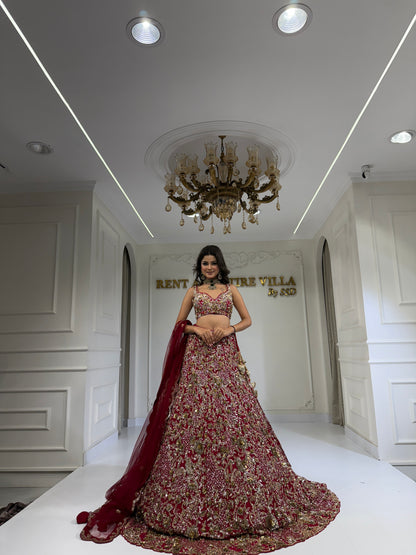 EJZ Red Golden Lehenga