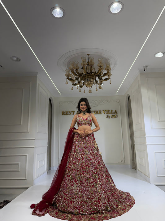 EJZ Red Golden Lehenga