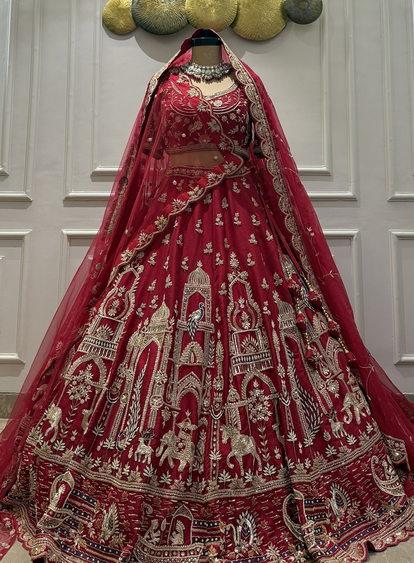 Crimson Red Elephant Embroidered