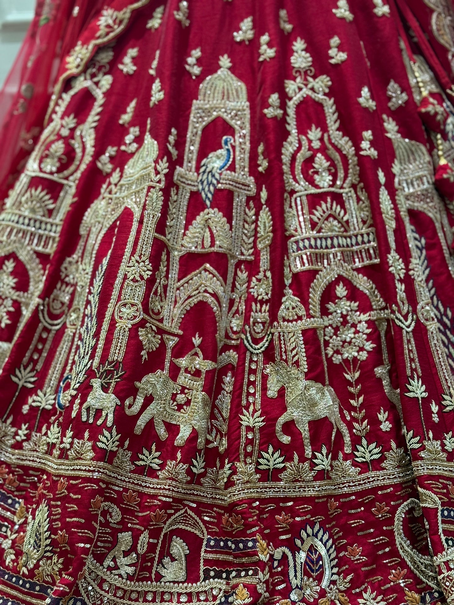 Crimson Red Elephant Embroidered