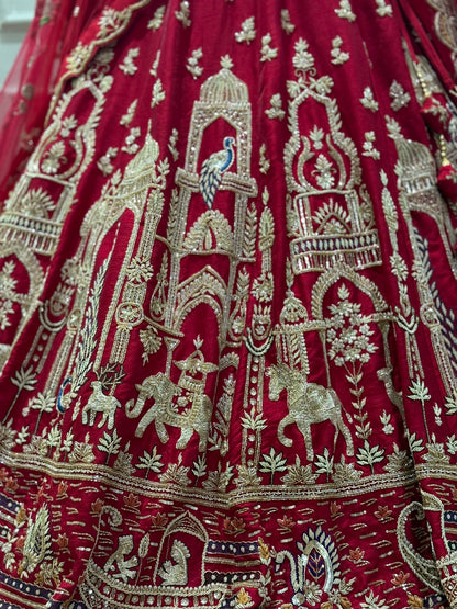 Crimson Red Elephant Embroidered