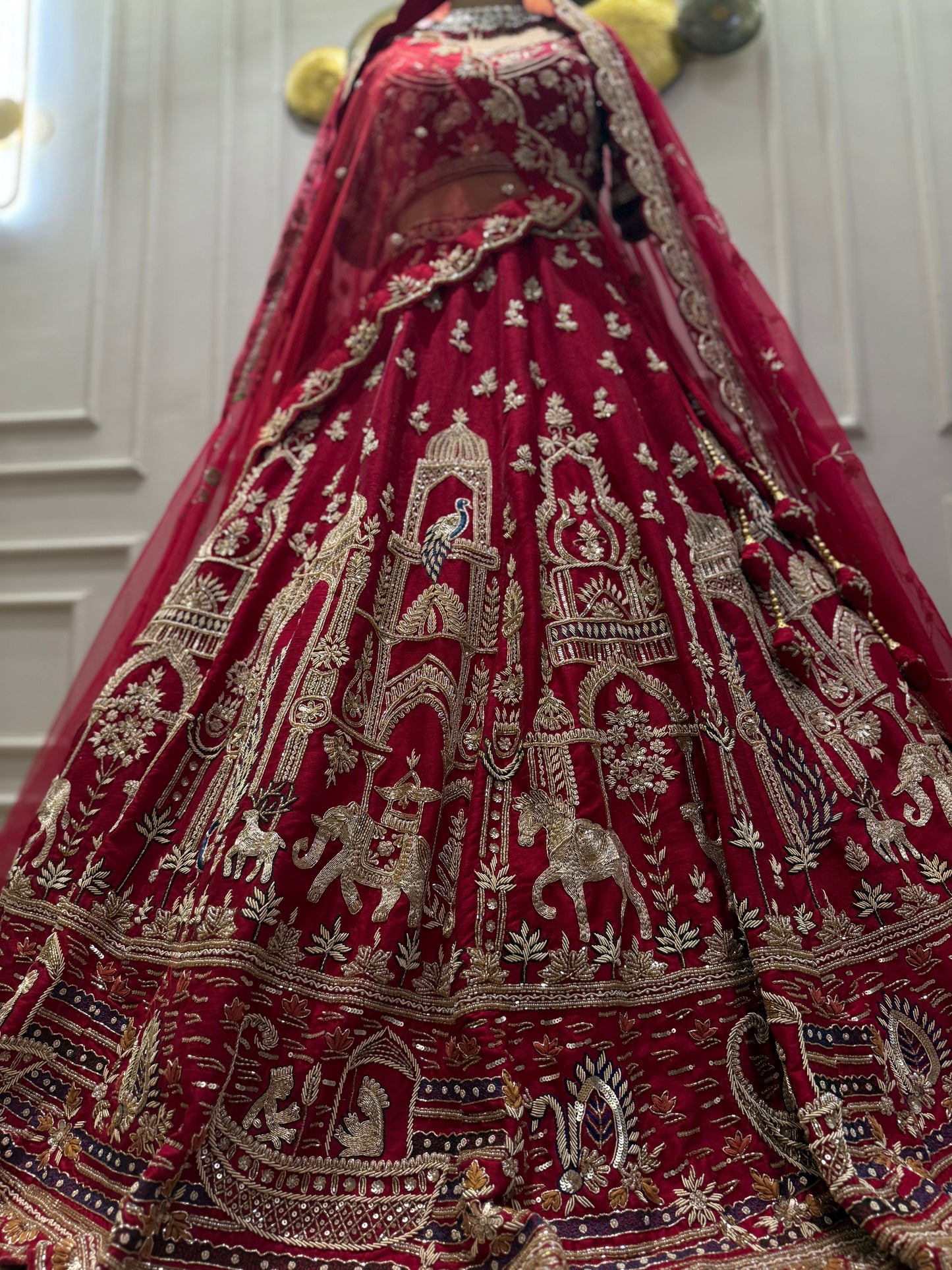 Crimson Red Elephant Embroidered