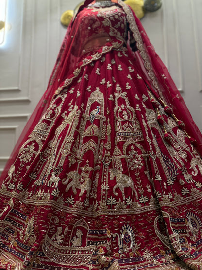 Crimson Red Elephant Embroidered