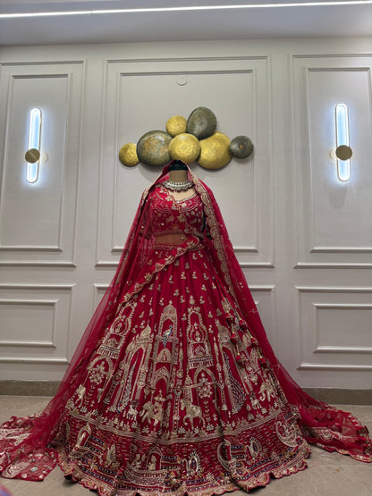 Crimson Red Elephant Embroidered