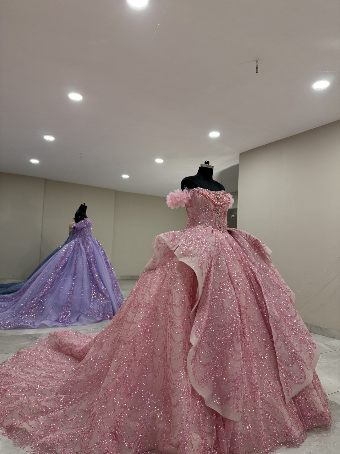 Rosy Aqua Pink Ball Gown
