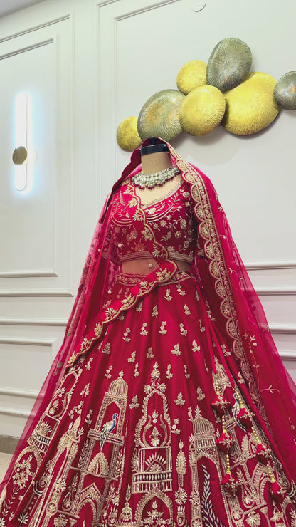 Crimson Red Elephant Embroidered