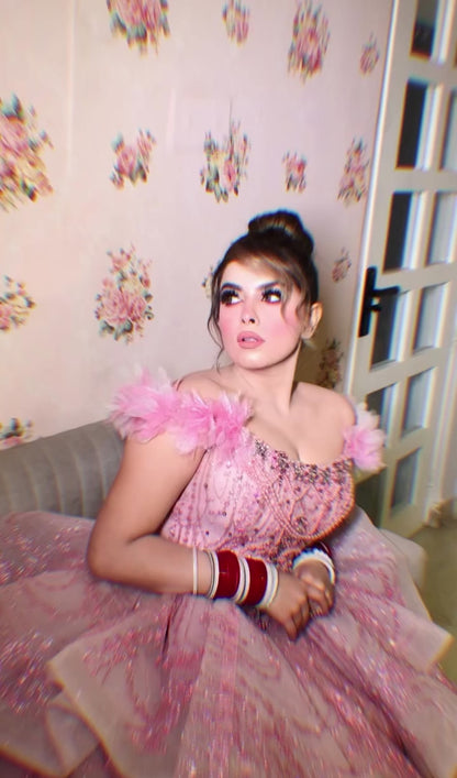 Rosy Aqua Pink Ball Gown