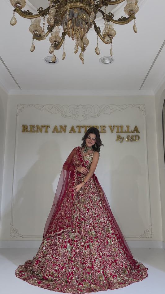 EJZ Red Golden Lehenga